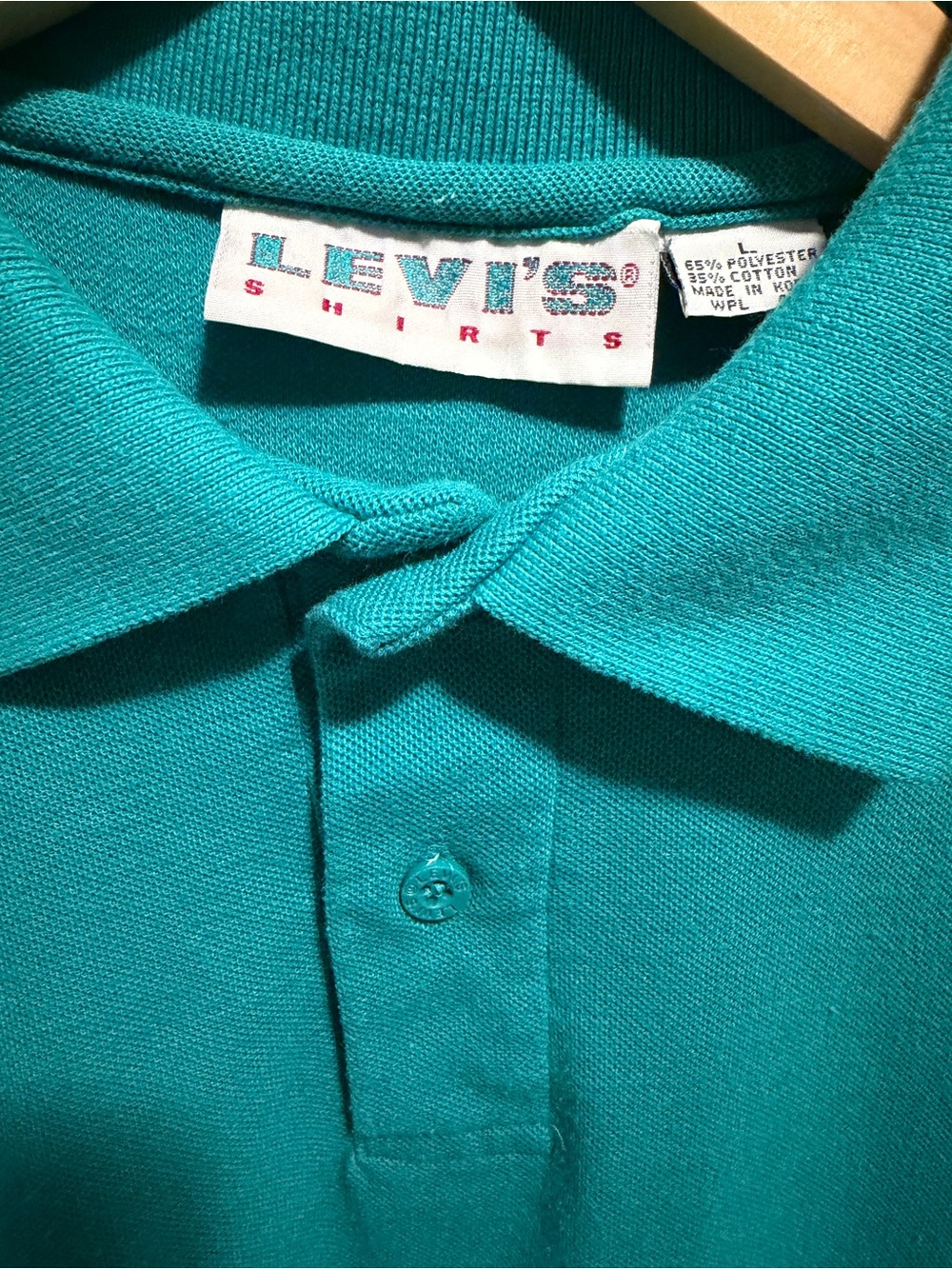 Vintage 80s Levi's Men's Teal Green Polo Shirt Large Single Stitch Retro